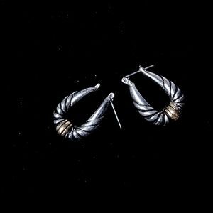 Vintage Gold-and-Silver-Toned Shrimp-Style Hoop Earrings